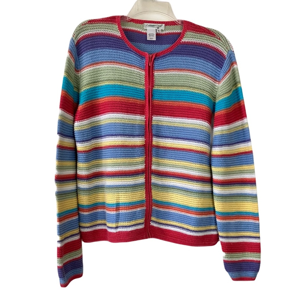 Coldwater Creek Sweater, Sz. L, Multi-Color Pastels, Zipper Closure
